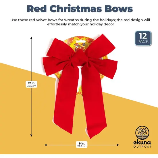 Okuna Outpost 12 Pack Red Velvet Christmas Ribbons, 9 x 12 Inch Ribbon, Christmas Ribbons for Crafts Ideal for Decorating and Gift Wrapping {3}