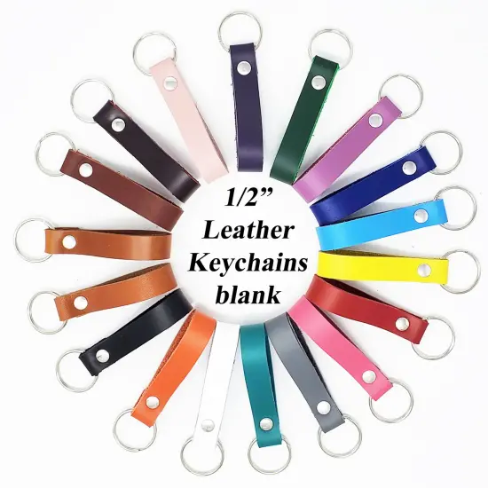 1/2" Blank Leather Keychains Kit - 10 Pre-Cut Blank Keyrings for Stamping & Engraving Red {5}