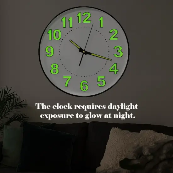 Clockswise 14" Decorative Glow in the Dark Quartz Wall Clock Battery Operated Classic Round Design Luminous Green Numbers & Hands Easy to Read Face for Home Office Classroom Hotel & Restaurant, Black {3}