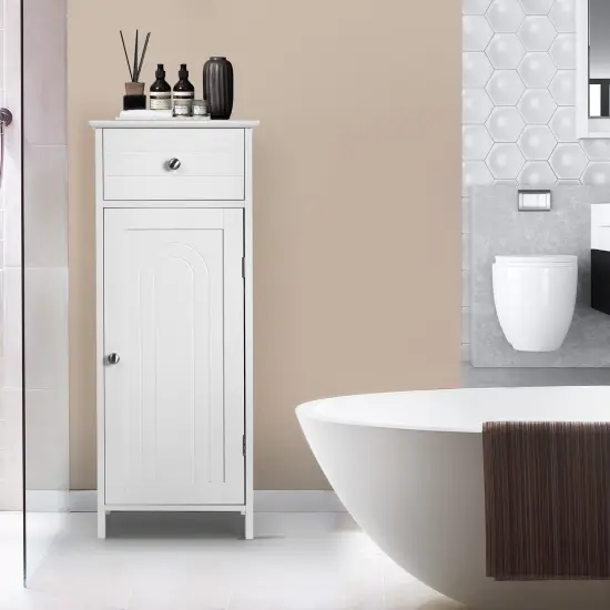 Wooden Storage Free-Standing Floor Cabinet with Drawer and Shelf White {2}