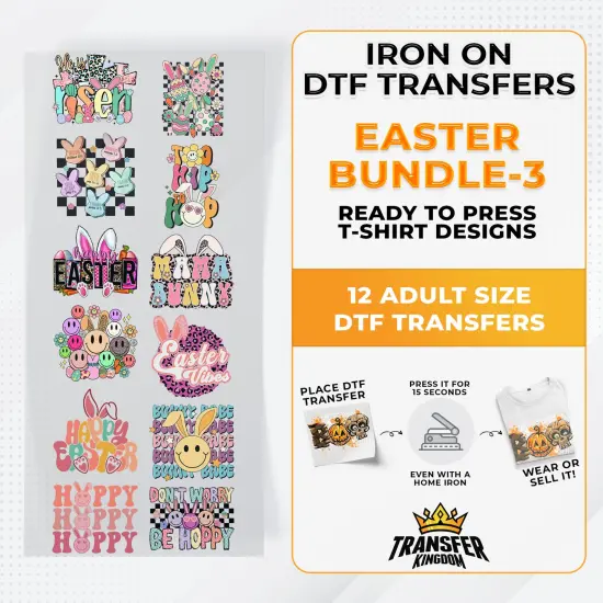 Easter Bundle Iron on DTF Transfer Bundle 3 - 12 Best Seller Ready To Press T-shirt Designs {1}
