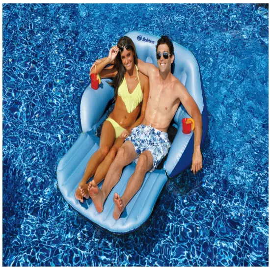 Swim Central Inflatable Blue Love Seat Swimming Pool Float with Convertible Foot Rest - 72" {3}