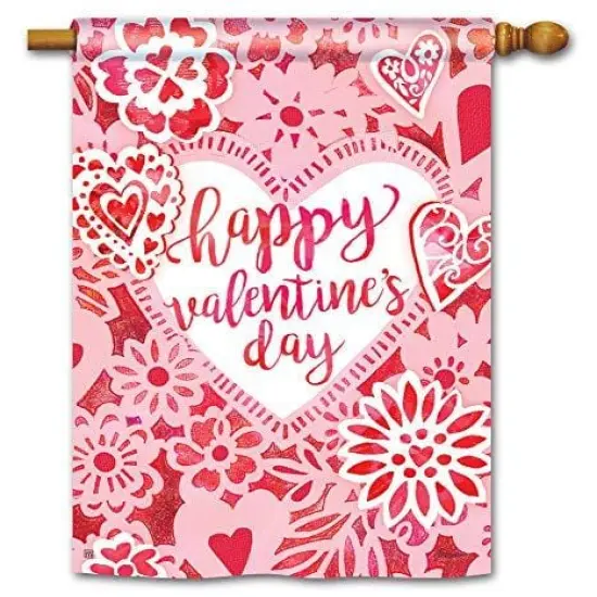 Happy Valentine Day Lace Flag Vertical House Banner {3}