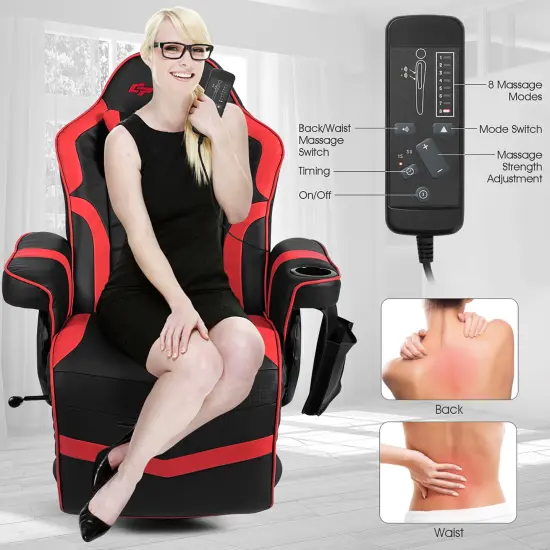 Goplus Massage Gaming Recliner Reclining Racing Chair Swivel BlackGrayBlueRed Pink {10}