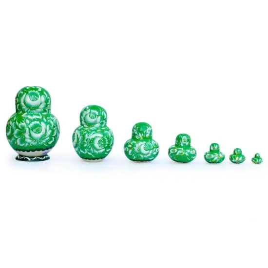 Set of 6 Horse in Winter Forest Green Dress Nesting Dolls 6 Inches {3}