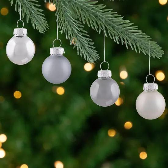 Northlight 2-Finish Christmas Mini Glass Ball Ornaments - 1" (25mm) - Silver and Gray- 28ct {4}