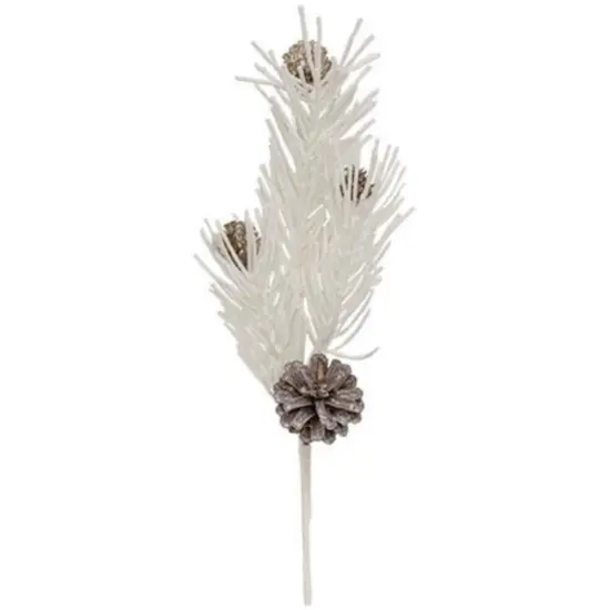 White Glitter Soft Pine and Cone Pick Perfect Decorative Accent for Holiday Season {1}