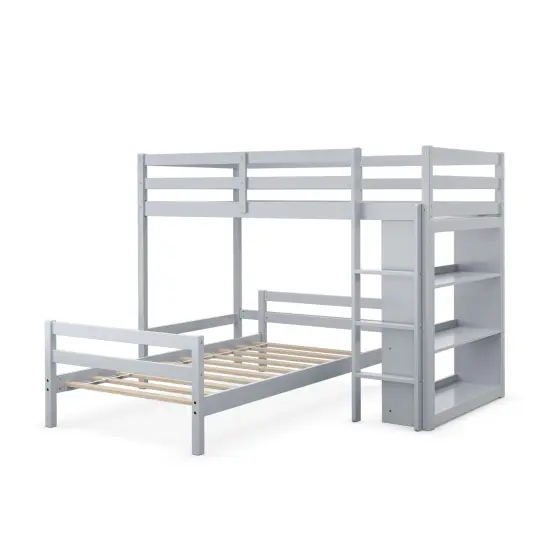 Twin Over Twin Loft Bunk Bed with Bookcase Dark Brown {8}