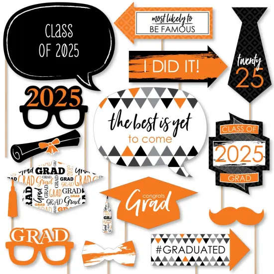 Big Dot of Happiness Orange 2025 Graduation Party Photo Booth Props Kit - 20 Count {1}