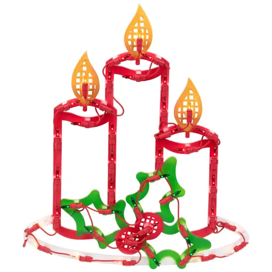 Northlight 16.5" Lighted Candles with Holly and Berry Christmas Window Silhouette Red {3}
