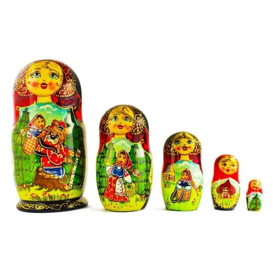 Set of 5 Red Riding Hood Wooden Nesting Dolls Matryoshka 6.5 Inches {1}