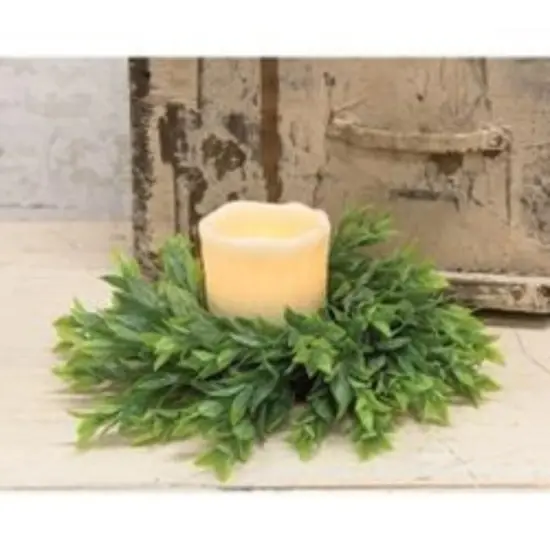 Green Rainwashed Plastic Leaves Candle Ring with Natural Twig Base {2}