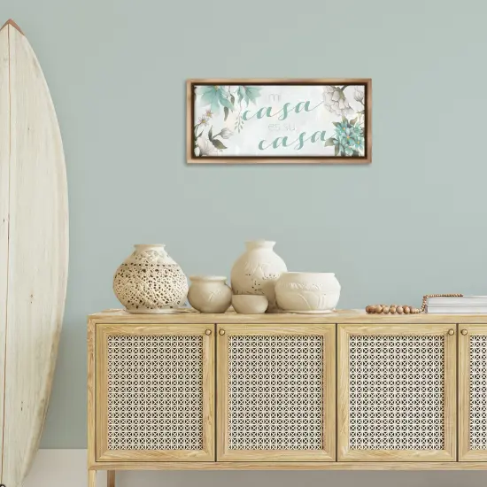 Stupell Industries Mi Casa Su Casa Flores Framed Floater Canvas Wall Art Brown Floater Frame {2}