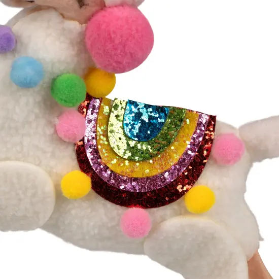Northlight Plush Llama with Rainbow Saddle Christmas Ornament - 7.5" White {6}