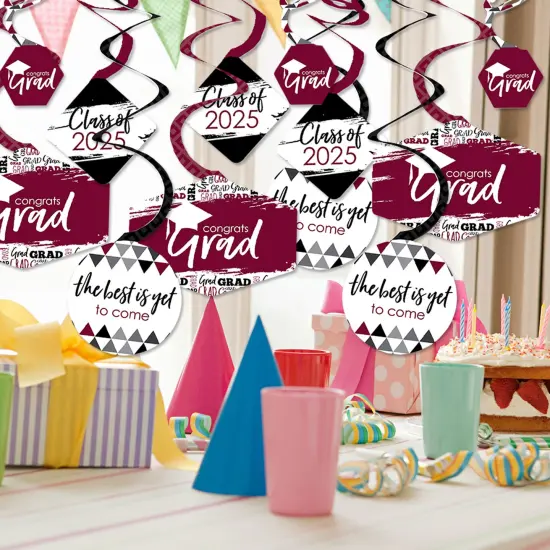 Big Dot of Happiness Maroon Graduation Class of 2025 Decorations Hanging Swirls - Set of 40 {3}