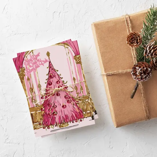 Pink and Gold Christmas Greeting Cards &ndash; Boxed Set of 24 Glamorous Holiday Notecards Featuring Lavish Christmas Tree Designs, Blank Inside with Envelopes Included {2}