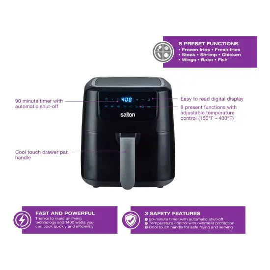 Salton Digital Air Fryer XL 5L Black {5}