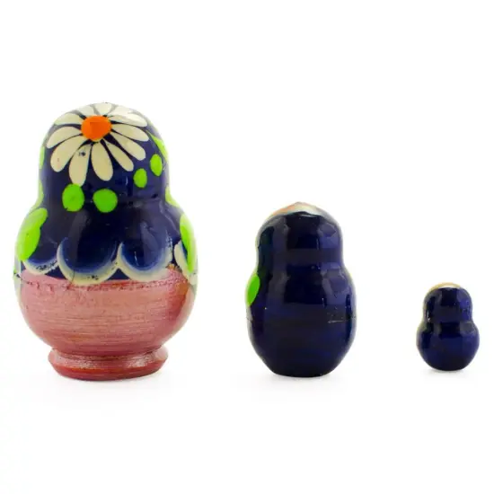 Set of 3 Daisy Flowers Miniature Wooden Nesting Dolls 2 Inches {3}