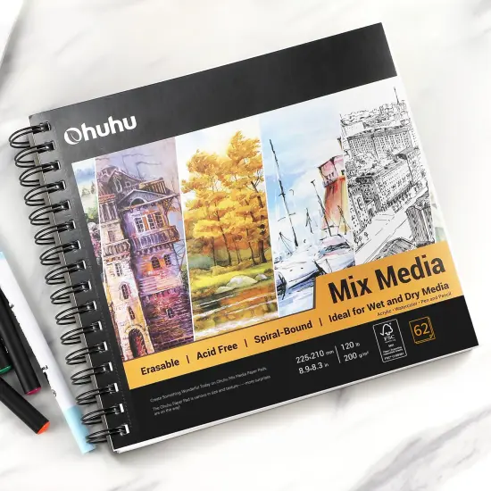 Ohuhu Mix Media Pad, Mixed Media Art Sketchbook, 120 LB/200 GSM Heavyweight Papers, Spiral Bound Mixed Media Paper Pad for Acrylic, Painting Christmas Gift {3}