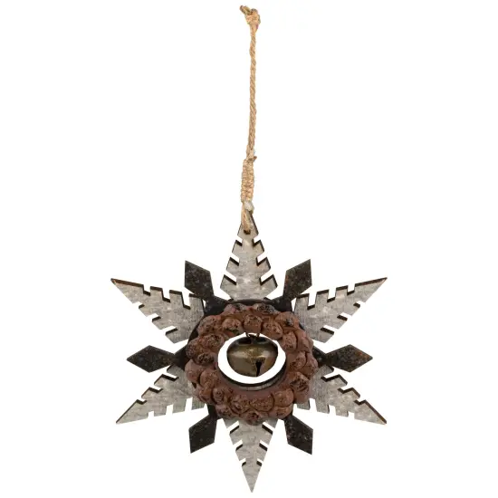Northlight Snowflake with Jingle BellWooden Christmas Ornament - 6" - Brown and Beige {3}
