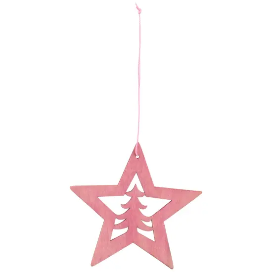 Northlight Cut Out Pine Tree in Wooden Star Christmas Ornament - 4"- Pink {3}