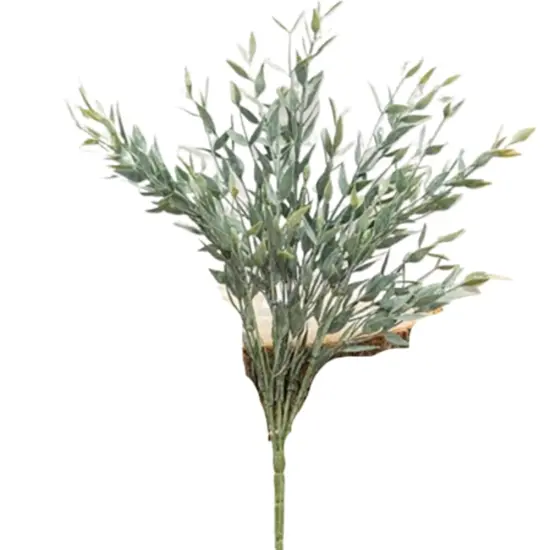 14" Plastic Twilight Ash Pick with Dusted Green Leaves {1}