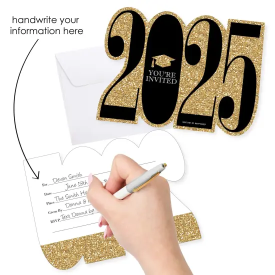 Big Dot of Happiness Gold 2025 Graduation Party Invitations - Shaped Fill-In Invite Cards with Envelopes - Set of 12 {3}