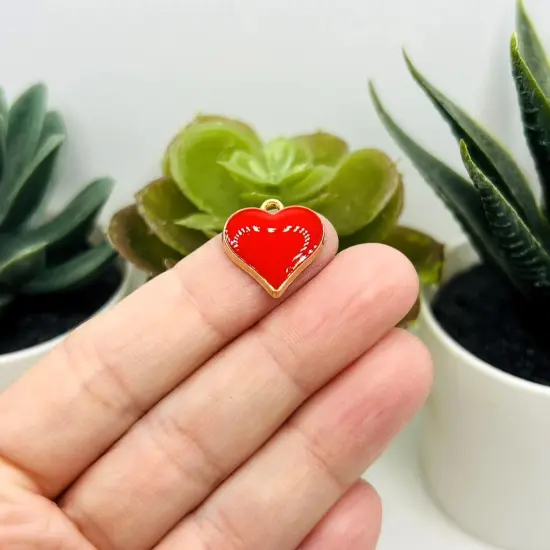 1, 4, 20 or 50 Pieces: Red Enamel Heart Charms {2}