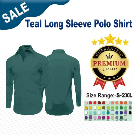 Teal Long Sleeve Polo Shirt {2}