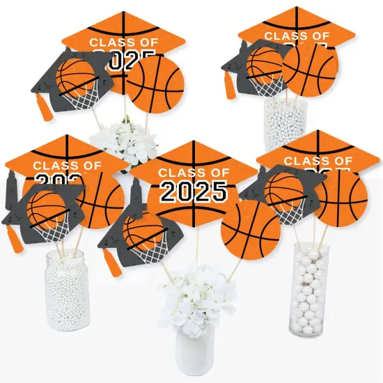 Big Dot of Happiness Grad Basketball - 2025 Graduation Party Centerpiece Sticks - Table Toppers - Set of 15 {3}