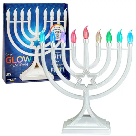 Rite Lite LED Glow Color Changing Hanukkah Menorah - 13" - Pearl White {4}