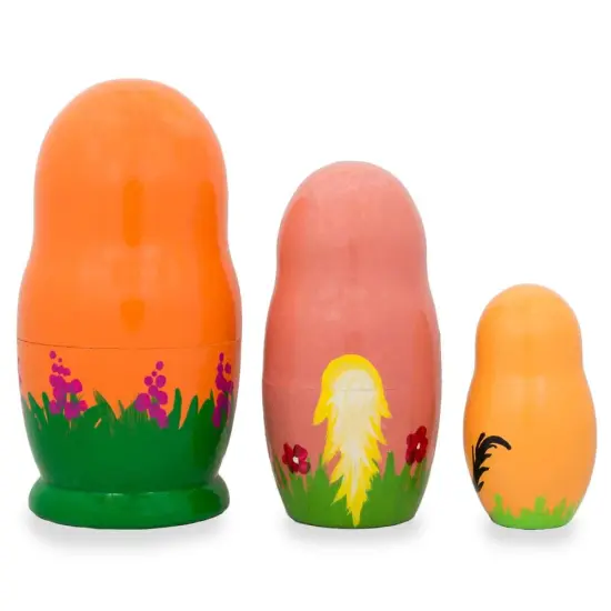 Set of 3 Horses with Flowers Wooden Nesting Dolls 4.25 Inches {3}