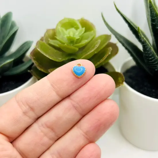 4, 20 or 50 Pieces: Tiny Blue and Gold Enamel Heart Charms {2}