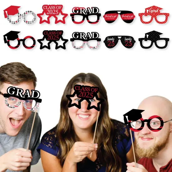 Big Dot of Happiness 2025 Red Graduation Glasses - Paper Card Stock Party Photo Booth Props Kit - 10 Count {4}