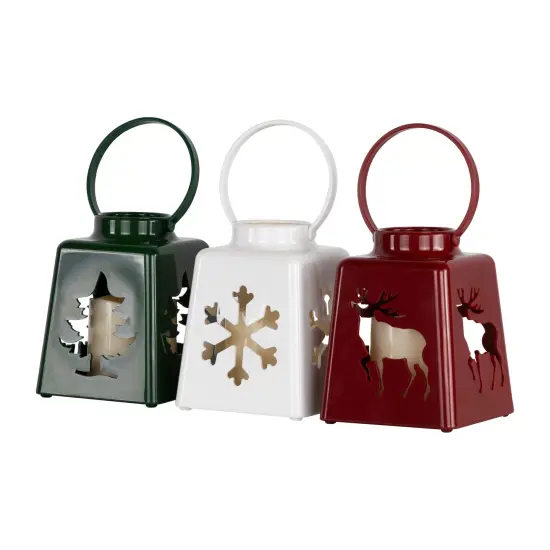Northlight LED Lighted Tree, Snowflake and Reindeer Christmas Candle Lanterns - 8" - Set of 3 Red {5}