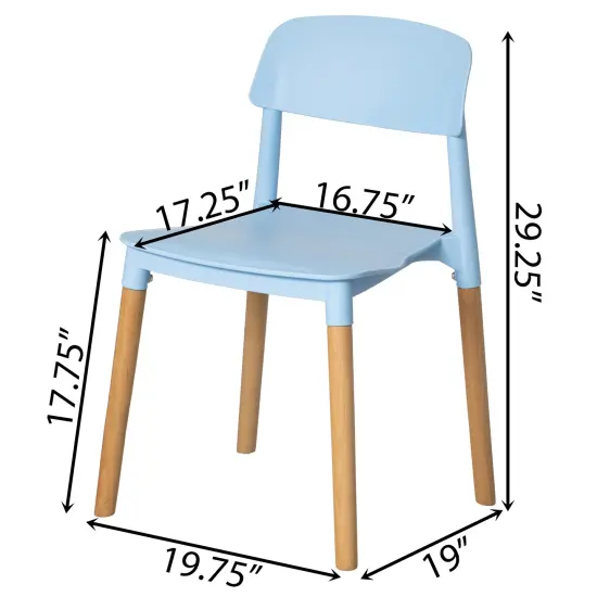 Modern Plastic Dining Chair Open Back with Beech Wood Legs Single Blue {4}