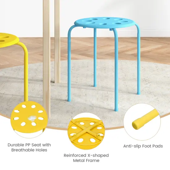 17.5 Inch Set of 6 Portable Plastic Stack Stools with Metal Frame Multicolor {5}