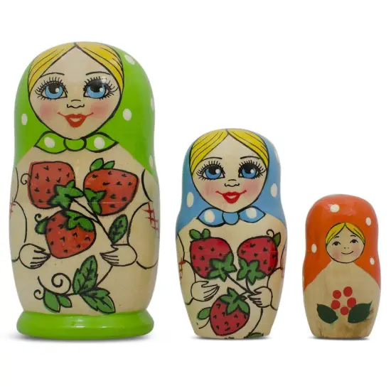 Set of 3 Green Blue and OrangeNesting Doll 4 Inches {1}