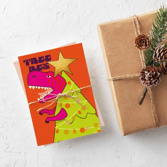 Dinosaur Christmas Greeting Cards Boxed Set of 24 Holiday Notecards Featuring "Tree Rex" Designs, Perfect for Kids, Boys, and Dino Lovers {2}