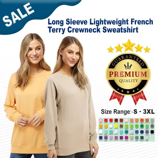 Long Sleeve Lightweight French Terry Crewneck Sweatshirt | RADYAN&reg; Black {2}