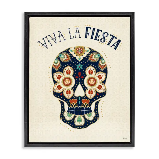 Stupell Industries Viva la Fiesta Calavera Framed Floater Canvas Wall Art Gold Floater Frame {7}