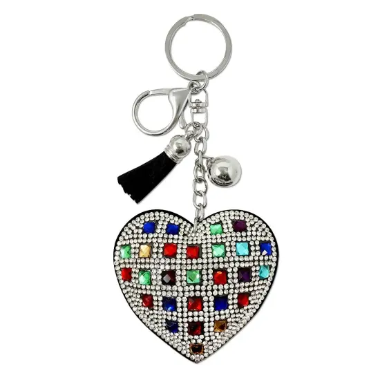 Wrapables Crystal Bling Key Chain Keyring with Tassel Car Purse Handbag Pendant, Rainbow Heart {1}