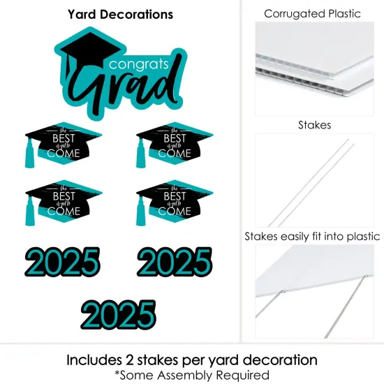 Big Dot of Happiness Teal Grad Class of 2025 Outdoor Decorations - Graduation Yard Signs - Set of 8 {6}