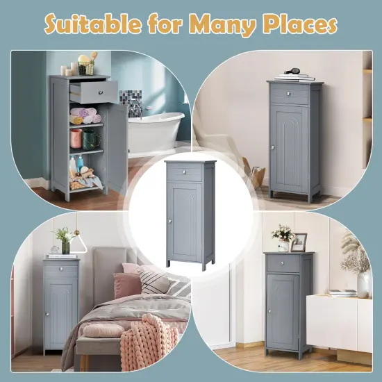 Wooden Storage Free-Standing Floor Cabinet with Drawer and Shelf Grey {6}