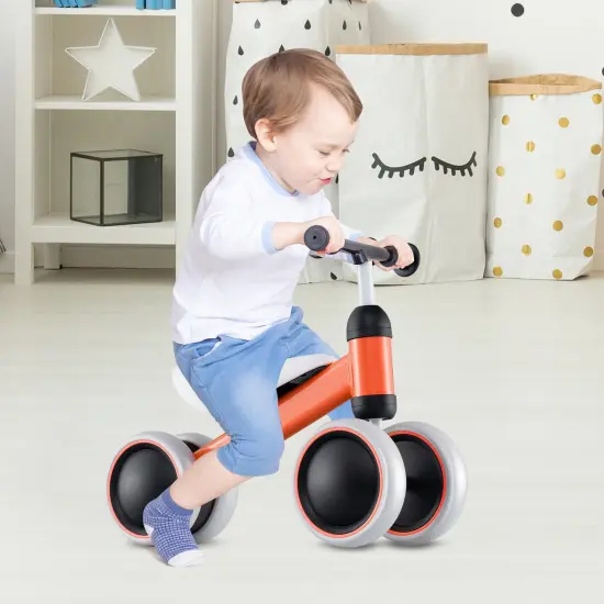 4 Wheels No-Pedal Baby Balance Bike Perfect for Indoor and Outdoor Use Orange {2}