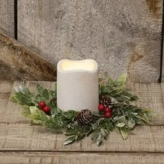 Snowy Boxwood and Berry Ring with Brown Wrapped Base Perfect for Holiday Season {2}