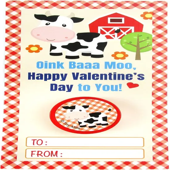Tiny Mills 36 PACK Farm Animals Barnyard Valentine's Day Cards with Stampers for Valentine's Day Classroom Exchange {5}