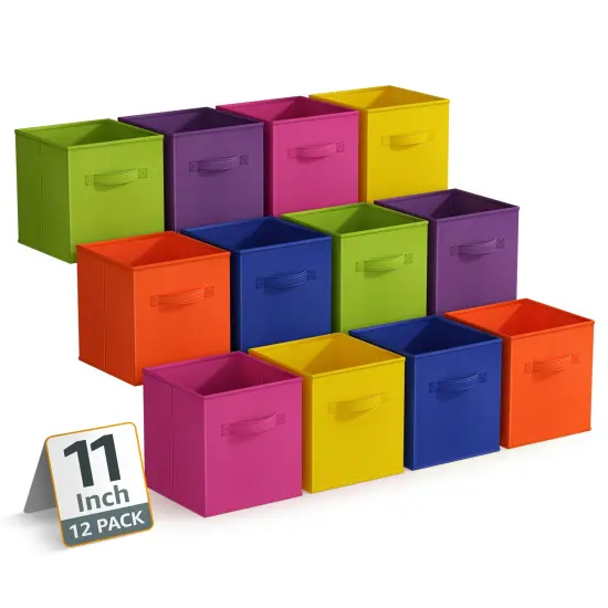 Sorbus 12 Pack Storage Bins - 11" Sturdy Collapsible Fabric Storage Cubes with Handle Bright rainbow {7}