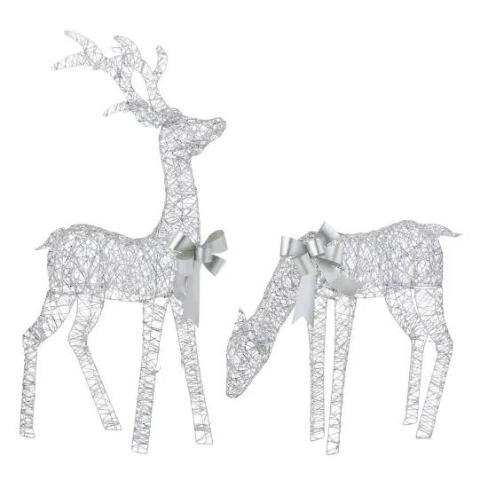 Christmas Metallic Silver Reindeer 36" Tall, Pre-Lit w/ 140 Micro Warm White LED Lights, Plug In {1}