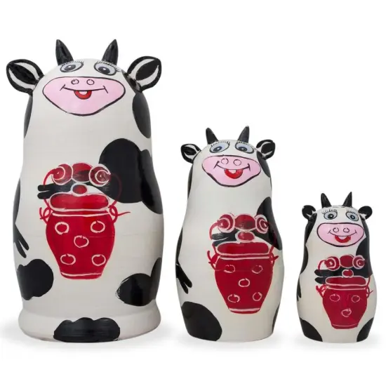 Set of 3 Spotted Cow Family Animal Nesting Dolls 5.5 Inches {1}